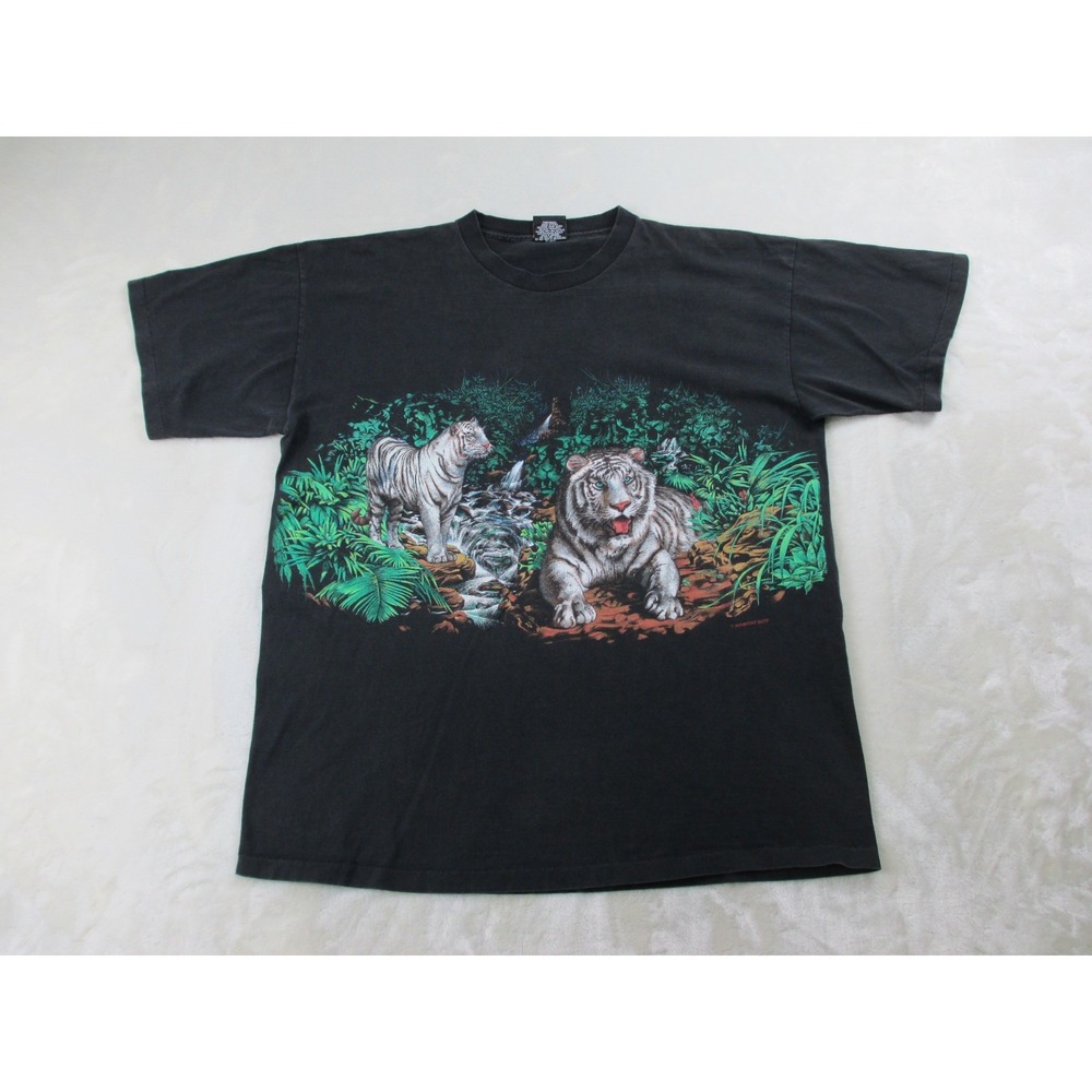 VINTAGE Signal Shirt Mens Extra Large Black‎ White Tigers Habitat XCIV USA*